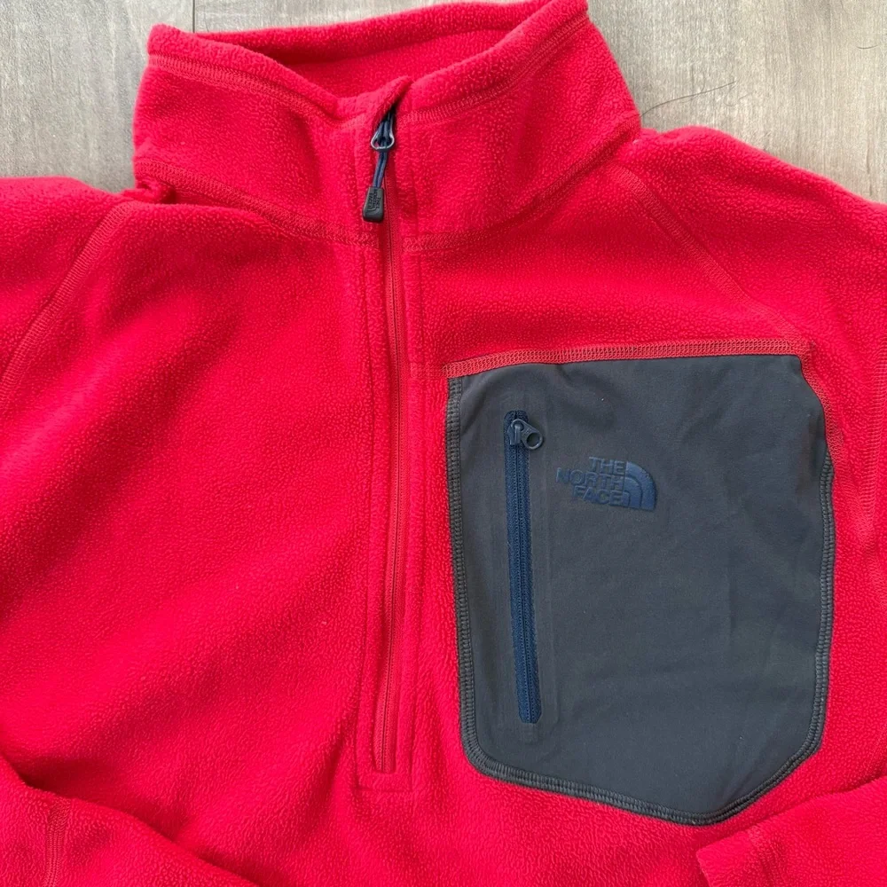 The North Face Polartec Fleece Pullover Quarter‎ Zip Men Small Red Zip Pocket